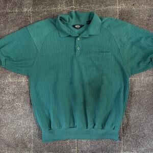 Men's Vintage 90's Knightsbridge Teal Blue Waffle Knit Tennis Polo Shirt Sz L